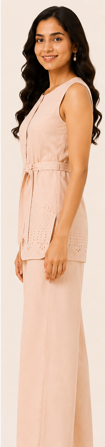 Pastel Peach Co Ord Set with Belt