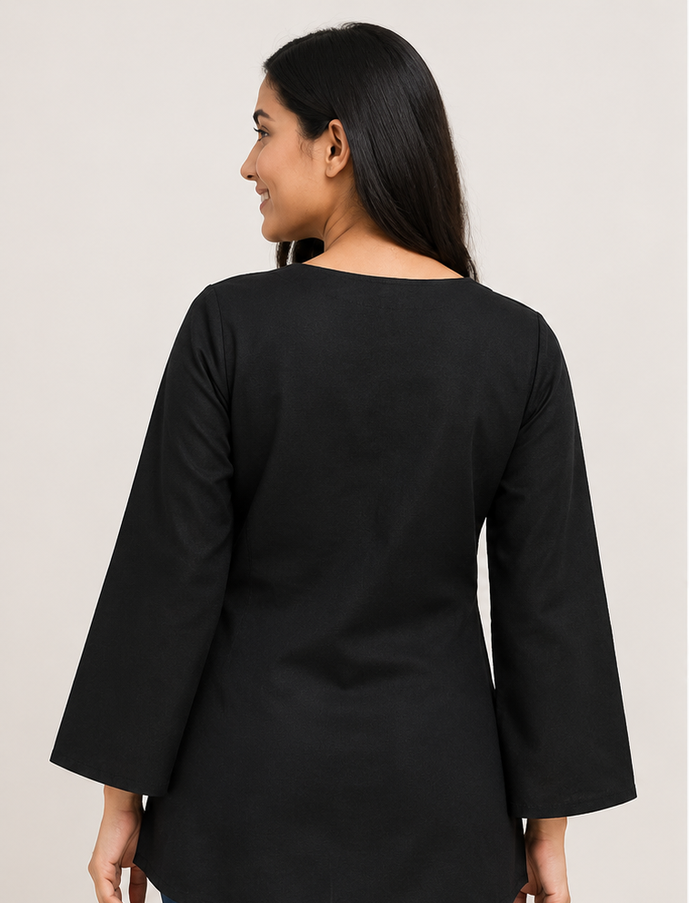 Black Cotton linen Kurti with Scarf