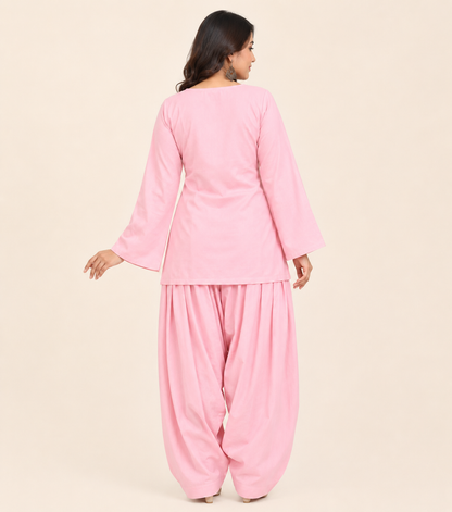 Baby Pink Cotton Kurta with Salwar Set