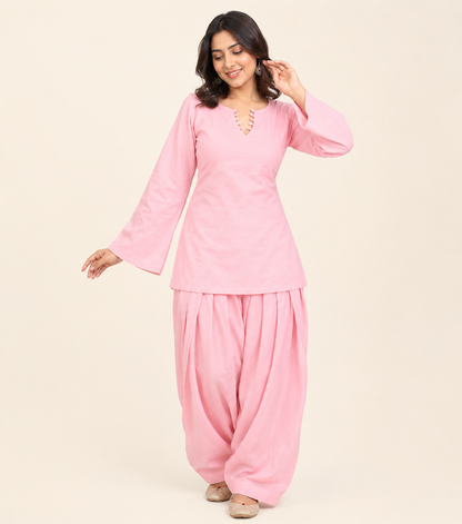 Baby Pink Cotton Kurta with Salwar Set