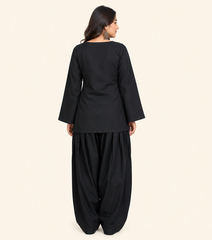 Black Solid Cotton Kurta with Salwar Set