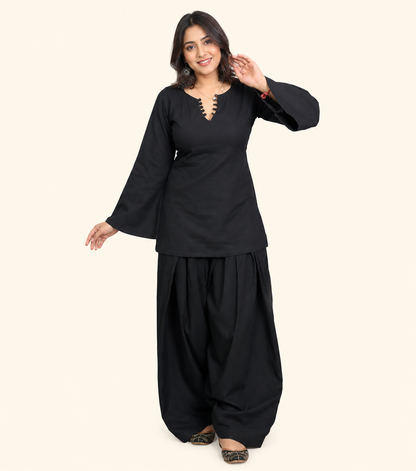 Black Solid Cotton Kurta with Salwar Set