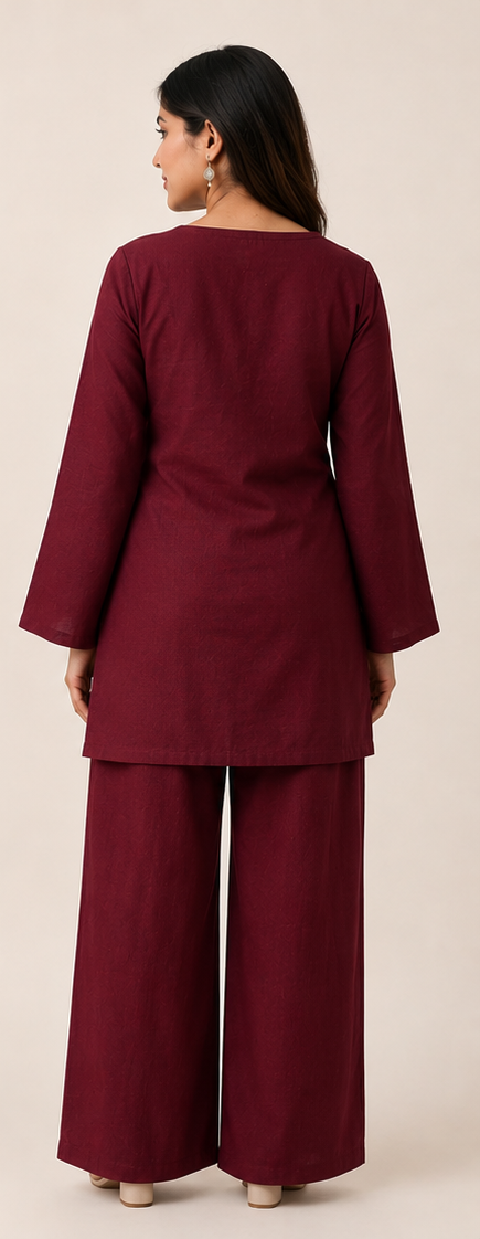 Maroon Cotton Linen Co-Ord