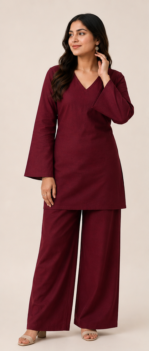 Maroon Cotton Linen Co-Ord